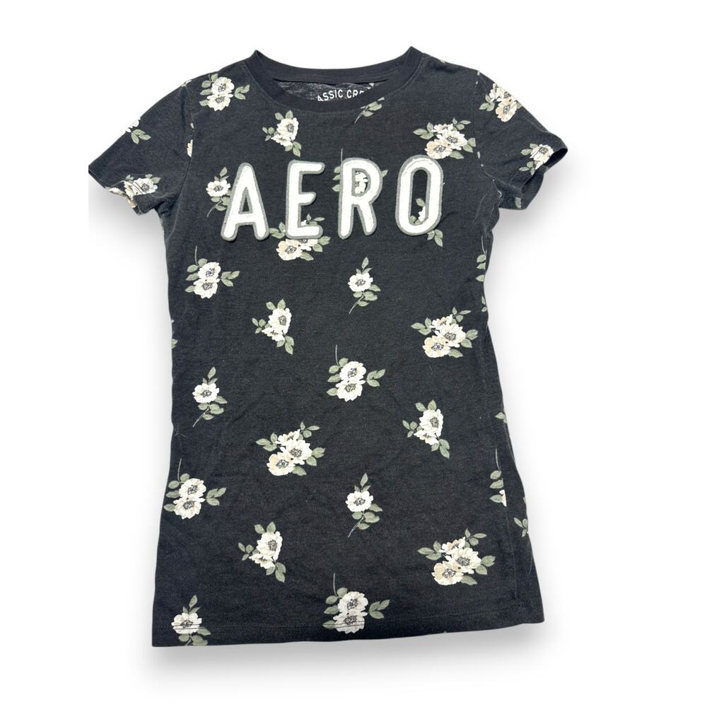 Aeropostale Classic Crew Grey w/ Floral Print T shirt Size Xs
